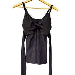 Land's End Women's Side-Tie V-Neck Wrap Adjustable Black Tankini Swimsuit Top 12